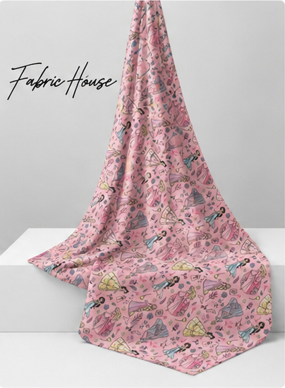 Pink Whimsical Garden poly-cotton draped to show fall