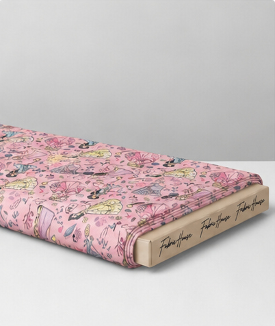 Pink Whimsical Garden poly-cotton folded
