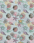 Mint Pastel Seashells poly-cotton, print close up