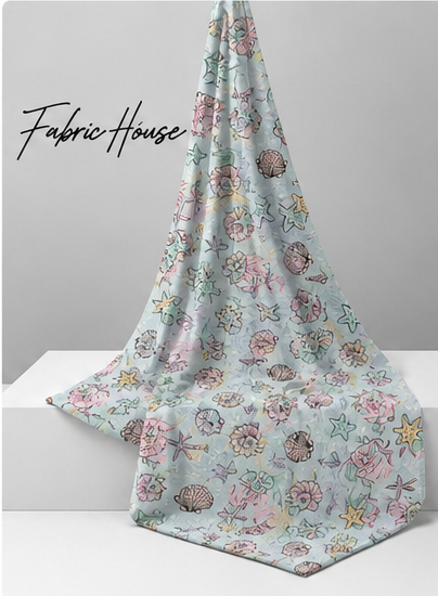 Mint Pastel Seashells poly-cotton draped to show fall