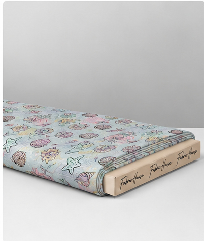 Mint Pastel Seashells poly-cotton folded