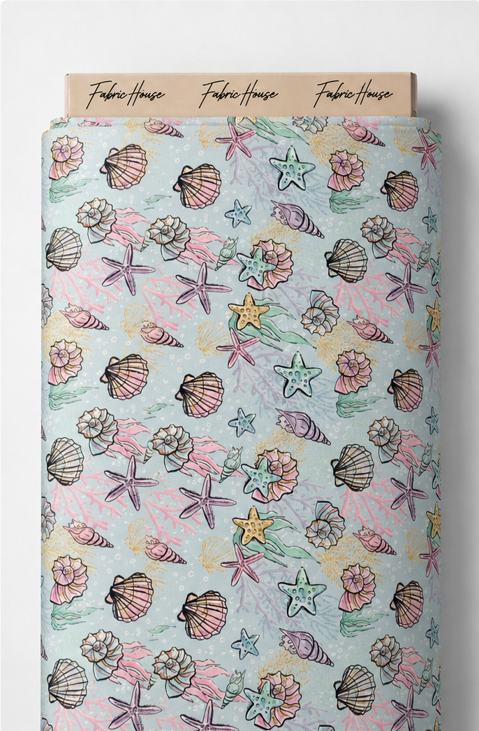 Mint Pastel Seashells poly-cotton full roll