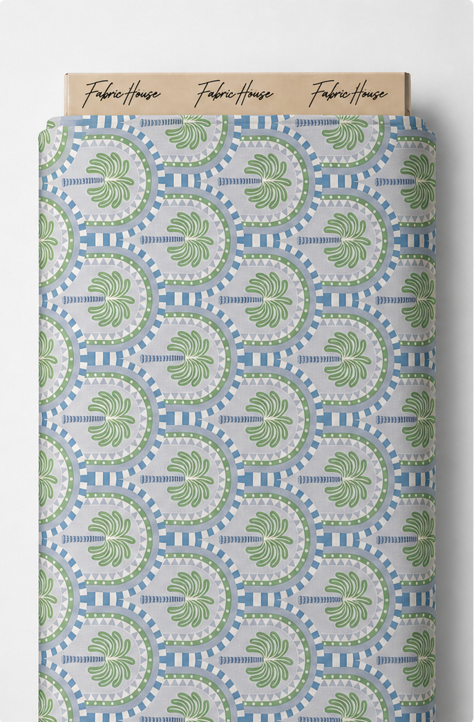 Blue Sage Ornamental Medallions poly-cotton full roll