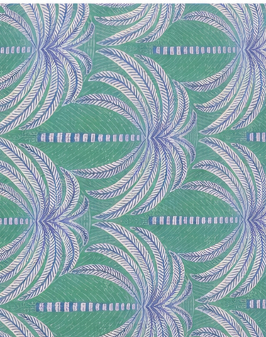 Teal Lavender Flowing Leaves poly-cotton, print close up