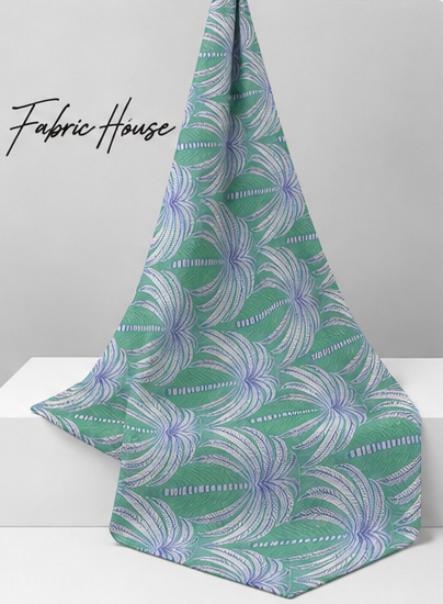 Teal Lavender Flowing Leaves poly-cotton draped to show fall