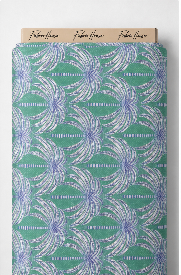 Teal Lavender Flowing Leaves poly-cotton full roll