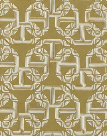 Mustard Geometric Loops poly-cotton, print close up