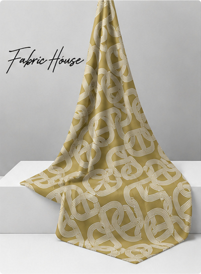 Mustard Geometric Loops poly-cotton draped to show fall