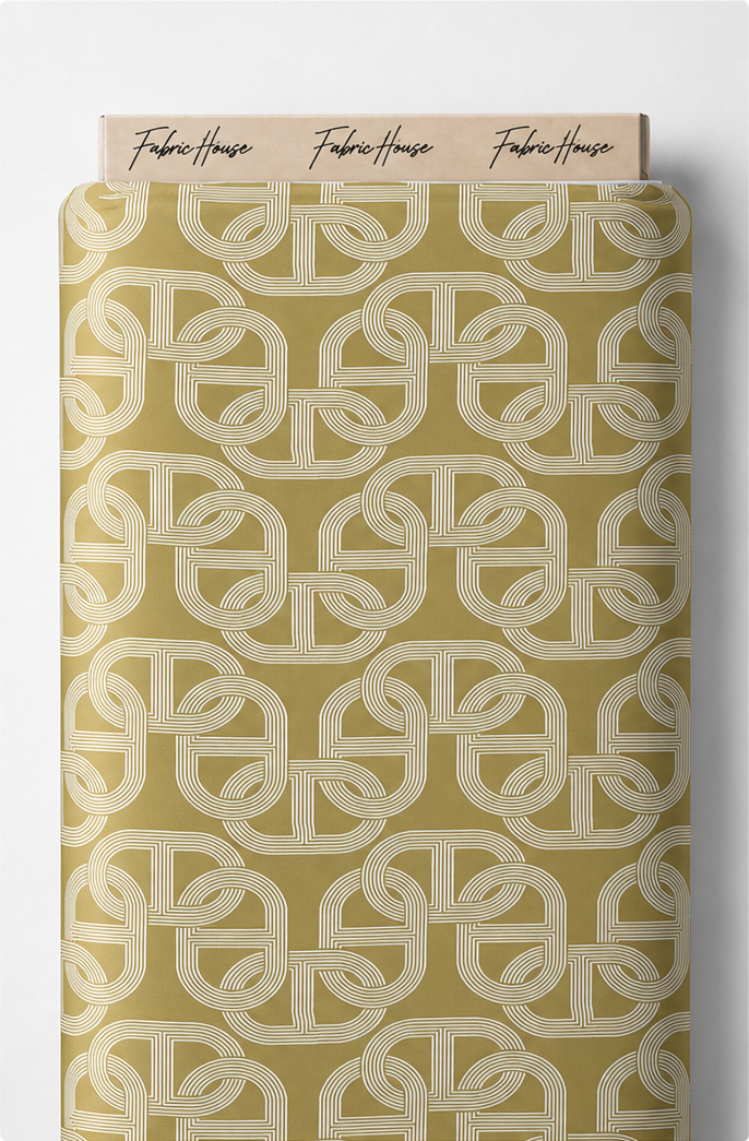 Mustard Geometric Loops poly-cotton full roll