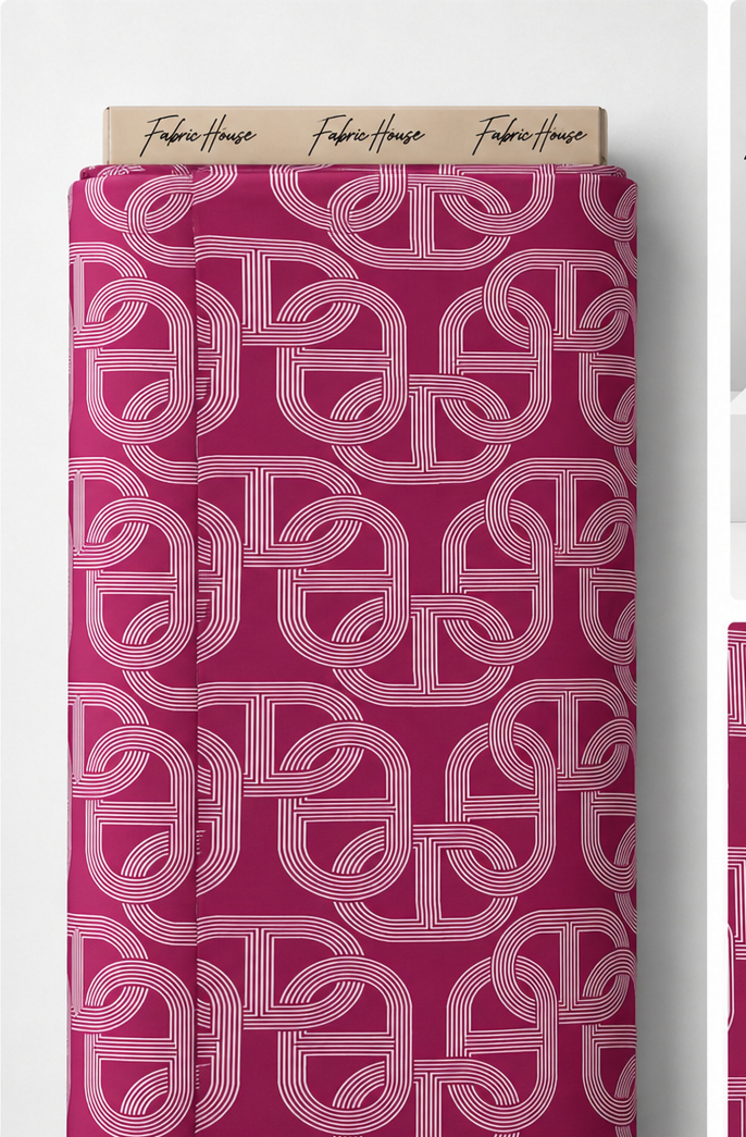 Magenta Geometric Loops poly-cotton full roll
