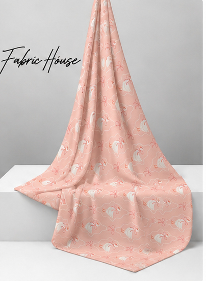 Peach Tiny Moon Motifs poly-cotton draped to show fall