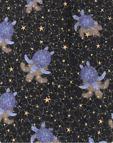 Midnight Violet Floral Stars poly-cotton, print close up