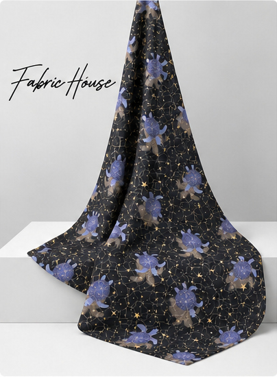 Midnight Violet Floral Stars poly-cotton draped to show fall