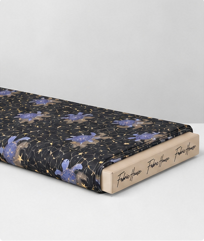 Midnight Violet Floral Stars poly-cotton folded