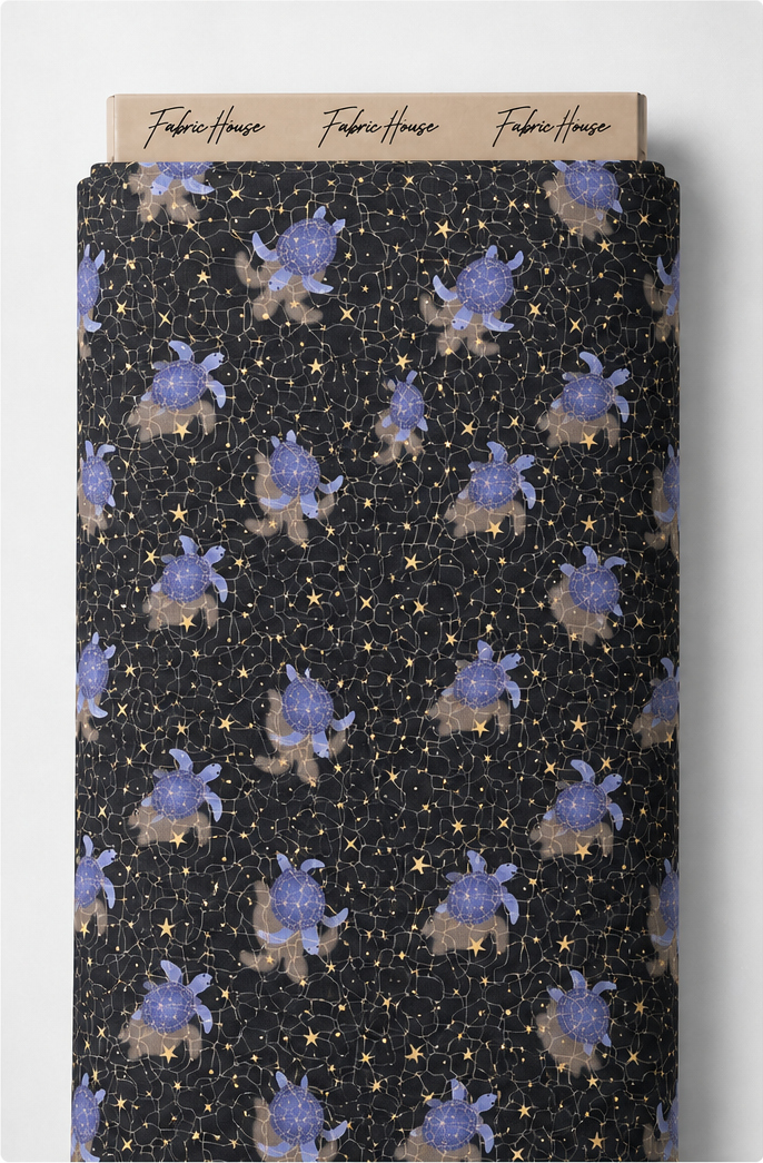 Midnight Violet Floral Stars poly-cotton full roll