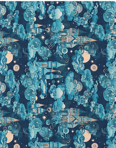 Deep Teal Botanical Blooms poly-cotton, print close up