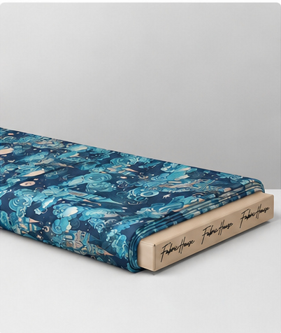 Deep Teal Botanical Blooms poly-cotton folded