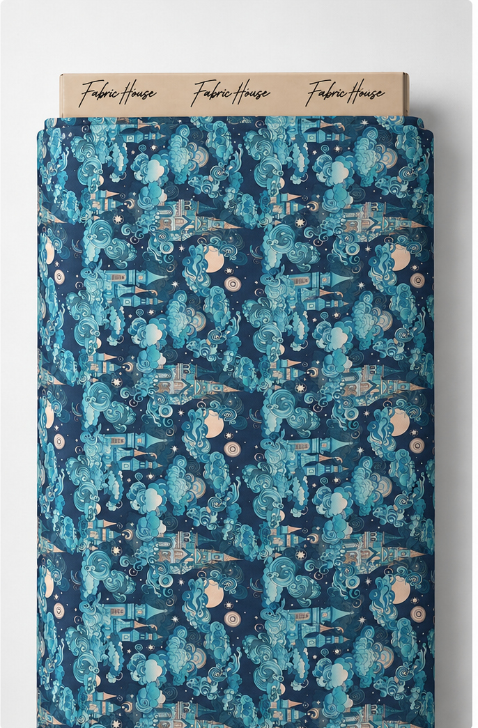 Deep Teal Botanical Blooms poly-cotton full roll