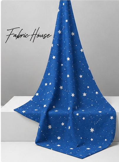 Royal Blue Starry Sky poly-cotton draped to show fall