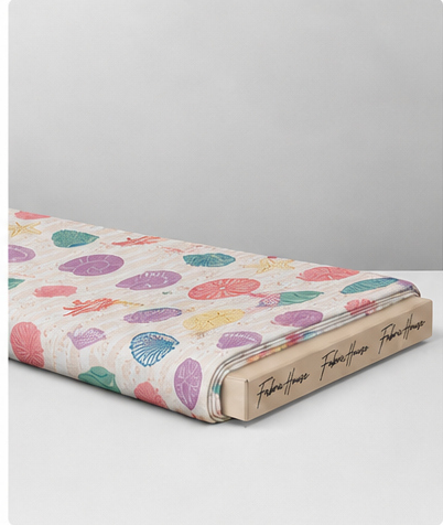 Pastel Rainbow Seashells poly-cotton folded