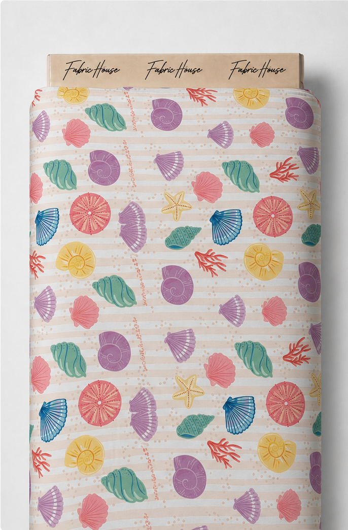 Pastel Rainbow Seashells poly-cotton full roll