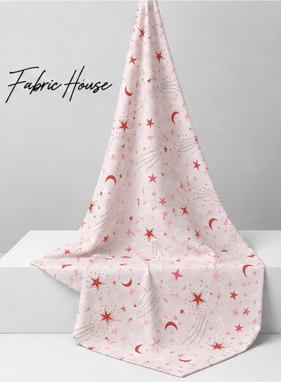 Pink Celestial Moons poly-cotton draped to show fall