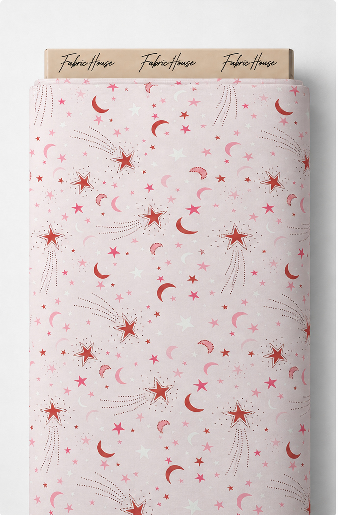 Pink Celestial Moons poly-cotton full roll