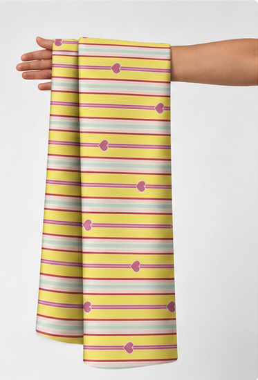 Pastel Rainbow Stripes poly-cotton held in hand for scale