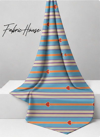Blue Coral Stripes poly-cotton draped to show fall