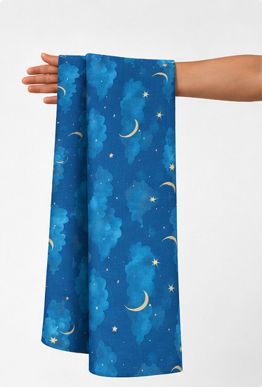 Ocean Blue Abstract Texture poly-cotton held in hand for scale