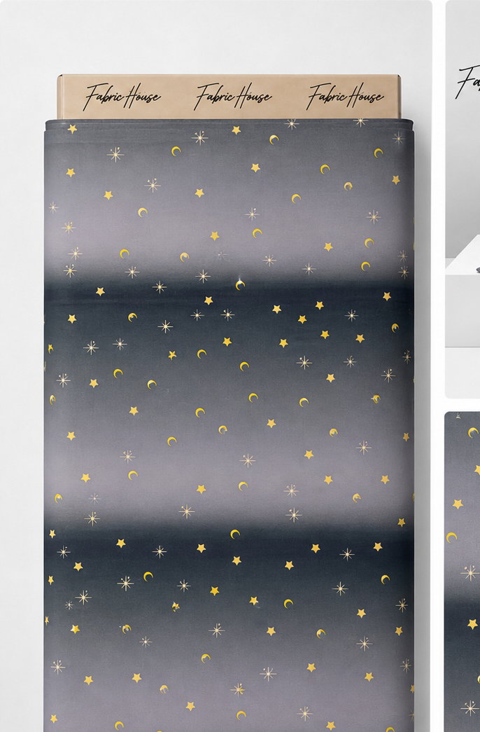 Charcoal Golden Star Dust poly-cotton full roll