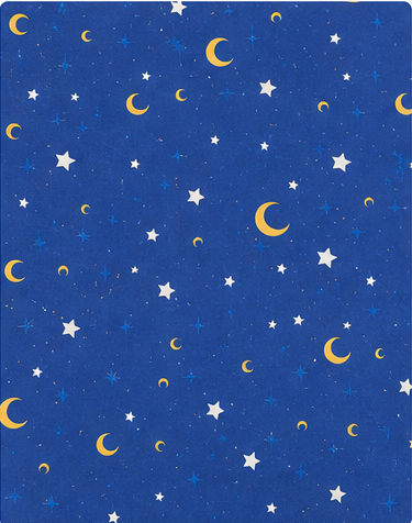 Midnight Blue Crescent Moons poly-cotton, print close up