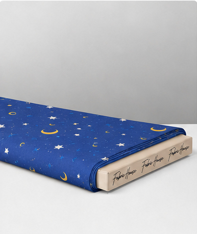 Midnight Blue Crescent Moons poly-cotton folded