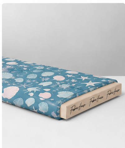 Teal White Celestial Shapes poly-cotton folded
