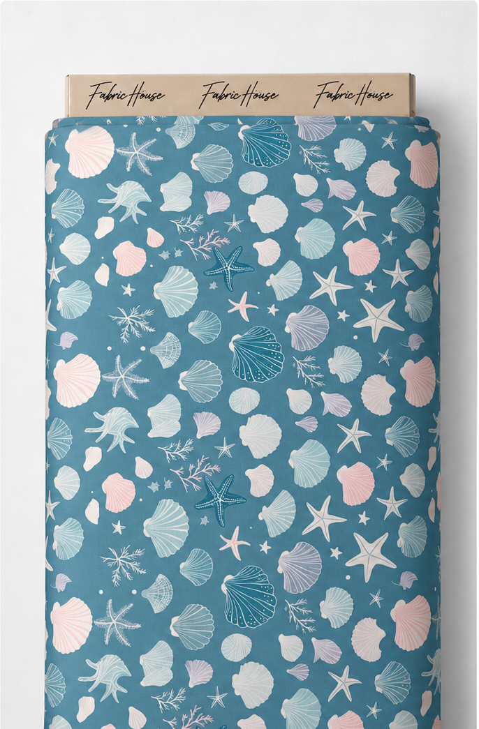 Teal White Celestial Shapes poly-cotton full roll