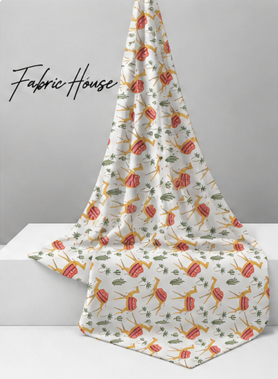 Cream Colorful Botanical Sprigs poly-cotton draped to show fall
