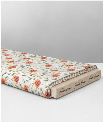 Cream Colorful Botanical Sprigs poly-cotton folded