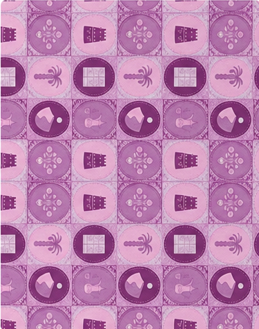 Purple Retro Patchwork poly-cotton, print close up