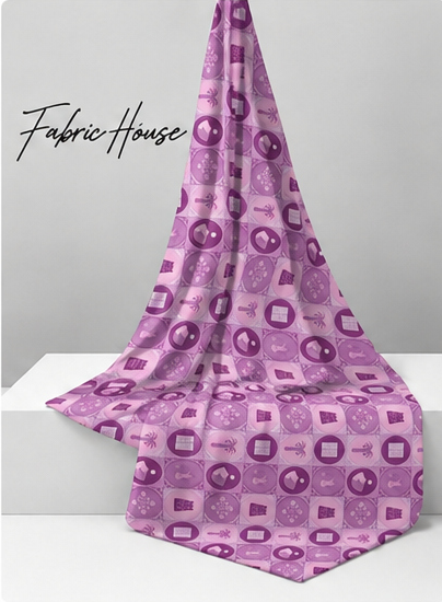 Purple Retro Patchwork poly-cotton draped to show fall