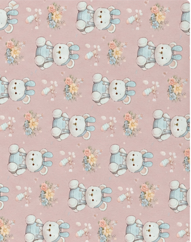 Blush Pink Mini Floral Tiles poly-cotton, print close up