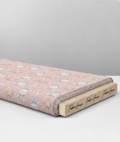 Blush Pink Mini Floral Tiles poly-cotton folded