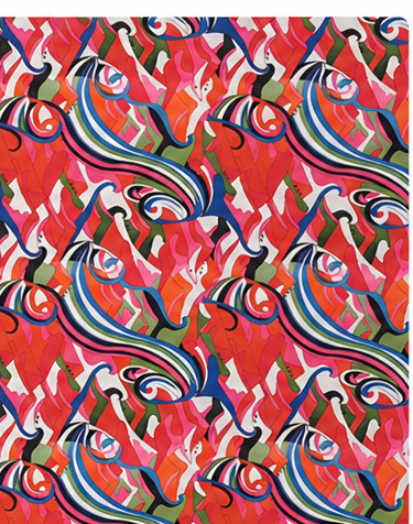 Red Multicolor Abstract Ribbons poly-cotton, print close up