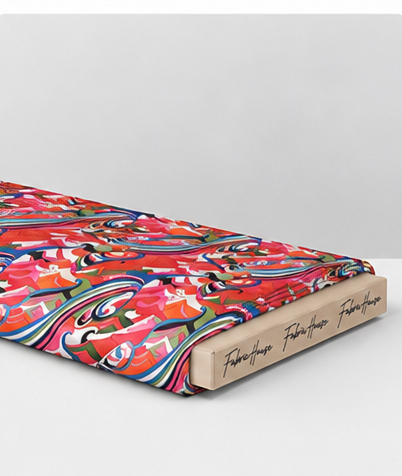 Red Multicolor Abstract Ribbons poly-cotton folded
