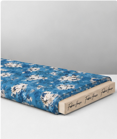 Denim Blue White Florals poly-cotton folded
