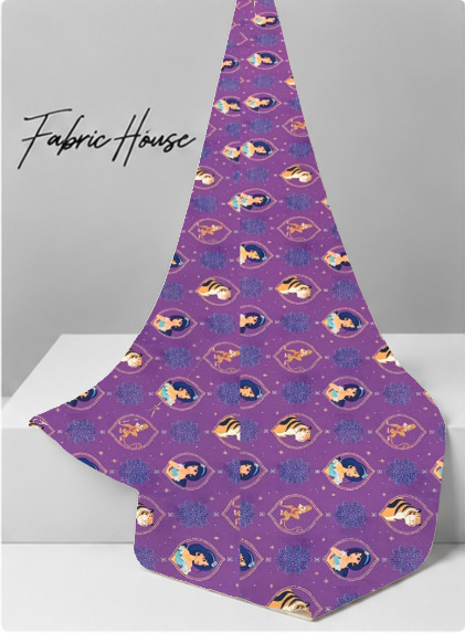 Purple Playful Fish Motifs poly-cotton draped to show fall