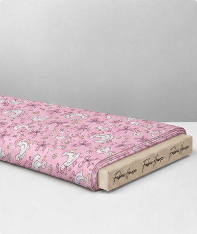 Pink Whimsical Unicorns poly-cotton folded