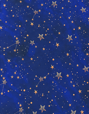 Deep Blue Golden Starfield poly-cotton, print close up
