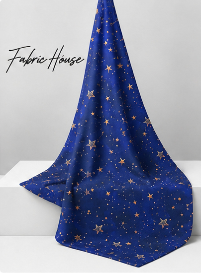 Deep Blue Golden Starfield poly-cotton draped to show fall