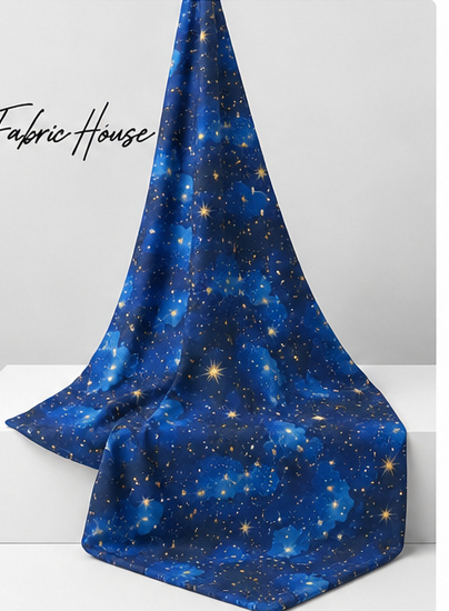 Galaxy Blue Nebula Print poly-cotton draped to show fall
