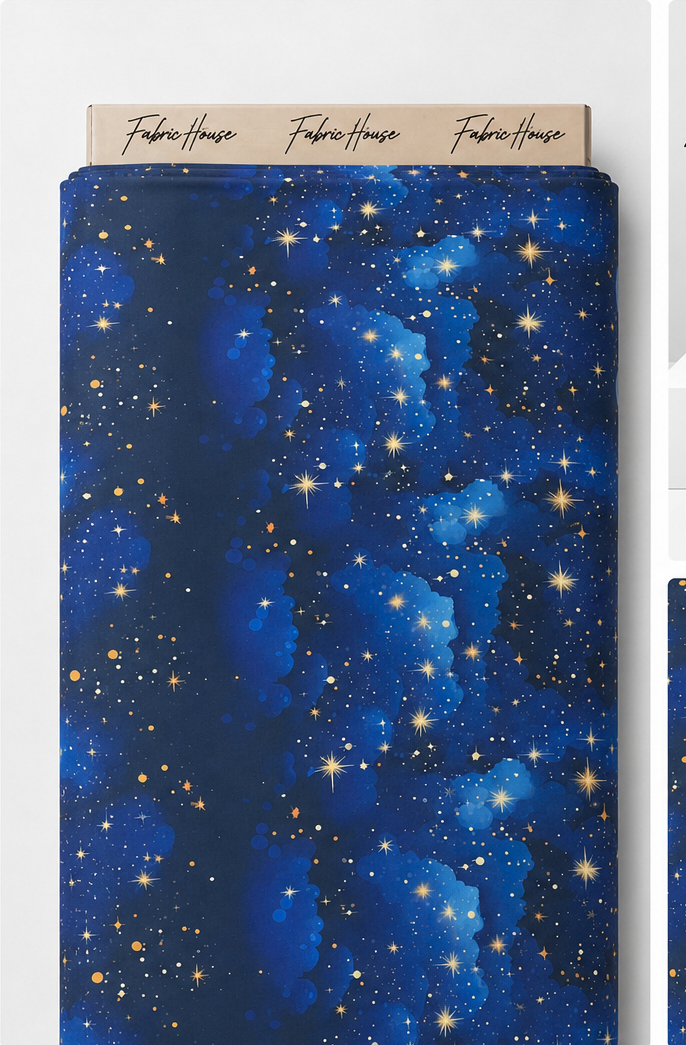 Galaxy Blue Nebula Print poly-cotton full roll